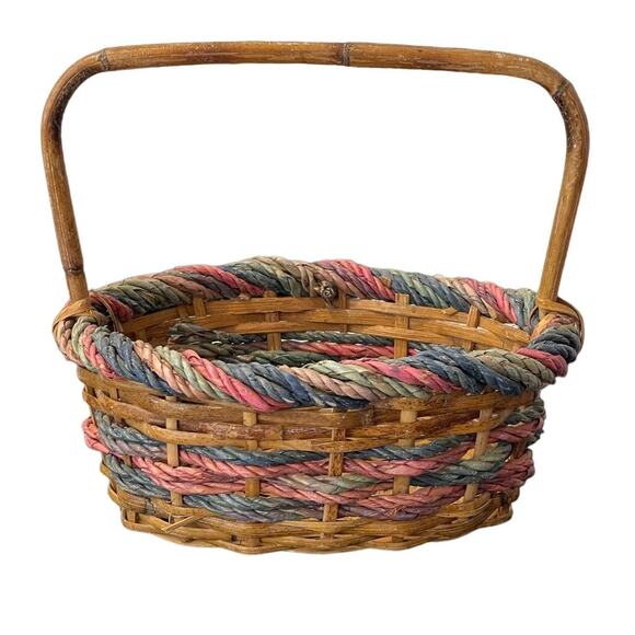 Oval Wicker Basket with Colorful Trim - Picture 1 of 5